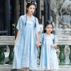 Family Matching Embroidered Short-sleeve Midi Hanfu Dress