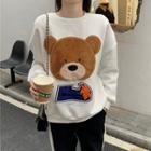 Bear Embroidered Sweatshirt / Plaid Scarf