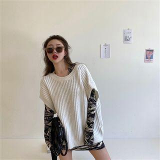 Turtleneck Long-sleeve Top / Long-sleeve Printed Mini Dress / Knit Vest