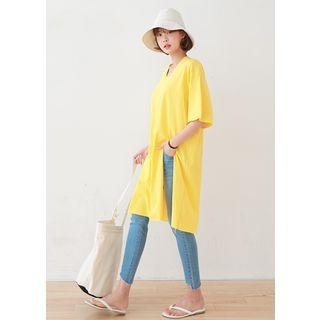 Round-neck Slit-hem Long T-shirt Dress