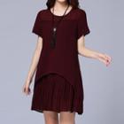 Short Sleeve Pleated Chiffon Dress