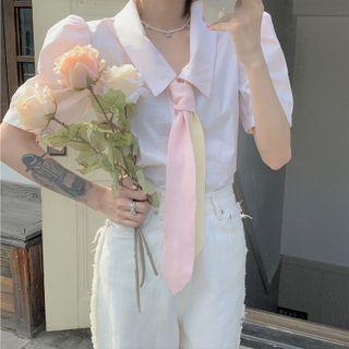 Puff-sleeve Collared Blouse / Neck-tie / Vest