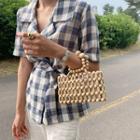Gingham Short-sleeve Tie-waist Shirt As Shown In Figure - One Size