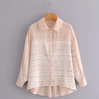 Long-sleeve Knit Panel Chiffon Shirt