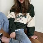 Color-block Lettered Sweatshirt Green - One Size