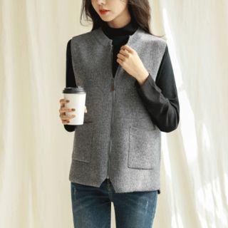 Wool Blend Zip-up Knit Vest