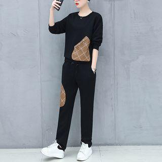 Set: Plaid Panel Pullover + Drawstring Pants