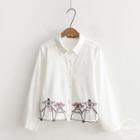 Pig Embroidered Cropped Shirt