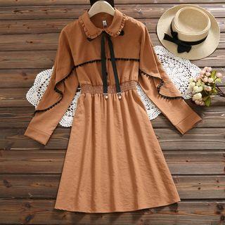 Frilled Long-sleeve A-line Shirt Dress