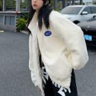 Zip-up Fleece Jacket White - One Size