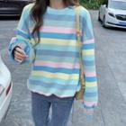 Striped Sweatshirt Stripe - Blue & Pink & Yellow - One Size