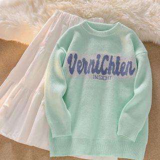 Long-sleeve Print Sweater / High-waist Skirt
