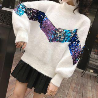 Mock-neck Sequined Sweater