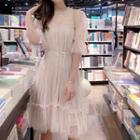 Short-sleeve Sequin Mesh Dress With Cord