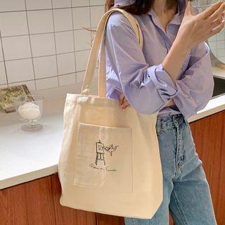 Embroidered Canvas Tote Bag Off-white - One Size