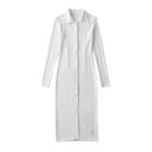 Long-sleeve Knit Midi Sheath Shirt Dress