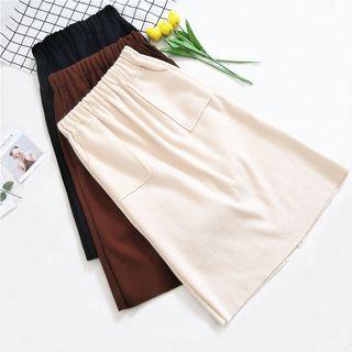 Elastic-waist Knit A-line Skirt