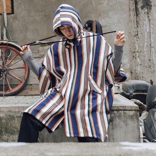 Color-block Stripe Oversize Capelet Jacket