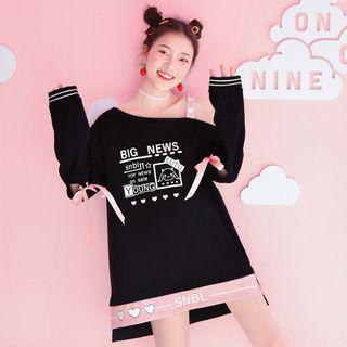 Long-sleeve Cold-shoulder Letter Print Dress