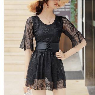 Elbow-sleeve Lace Swim Dress