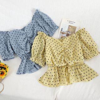 Off-shoulder Dot V-neck Top