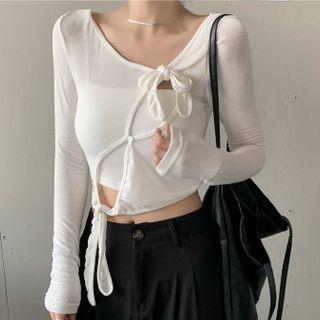 Long-sleeve Tied Crop Top / Camisole Top