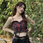 Plaid Cropped Camisole Top Plaid - Black & Red - One Size