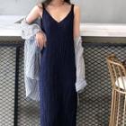V-neck Midi Spaghetti Strap Dress / Striped Shirt