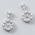 925 Sterling Silver Rhinestone Hoop Earring 1 Pair - Silver - One Size