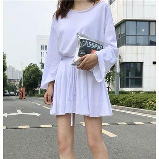 Set: Plain Long-sleeve T-shirt + High Waist Mini Skirt