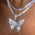 Rhinestone Butterfly Pendant Layered Necklace