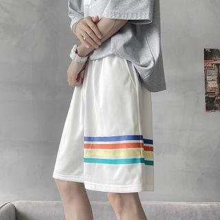 Rainbow Striped Print Straight Cut Shorts