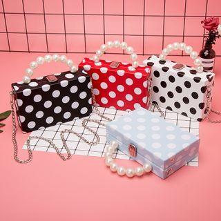 Faux Pearl Top Handle Dotted Crossbody Bag