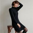 Mock-neck Textured Knit Dress