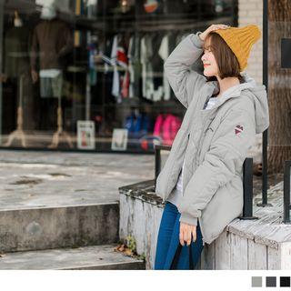 Zipper Heart Embroidery Hooded Padded Jacket
