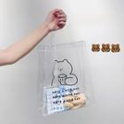 Bear Print Transparent Tote Bag Bear With Cup - One Size
