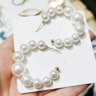 Faux Pearl Open Hoop Earring 1 Pair - White - One Size