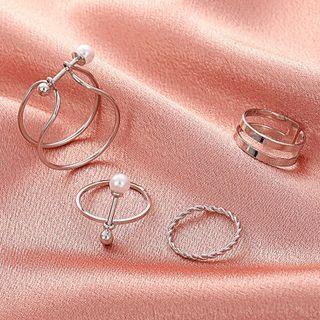 Faux Pearl Layered Alloy Ring / Set Of 3 : Faux Pearl / Alloy Ring (assorted Designs)
