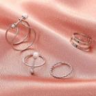 Faux Pearl Layered Alloy Ring / Set Of 3 : Faux Pearl / Alloy Ring (assorted Designs)
