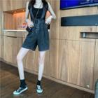 U-neck Plain Cropped Tank Top / High-waist Wide Leg Jumpsuit