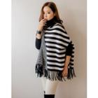 Turtle-neck Striped Loose-fit Knit Top