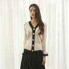 Bell-sleeve Contrast-trim Cardigan