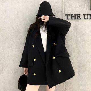 Double-breasted Coat Black - One Size