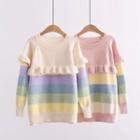 Ruffled Color Block Stripe Sweater