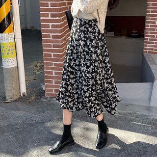 Floral Midi A-line Skirt Floral - Black - One Size