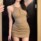 Sleeveless Striped Mini Dress Khaki - One Size