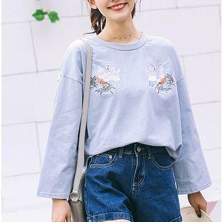 Crane Embroidered Long Sleeve T-shirt