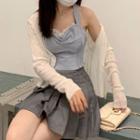 Sleeveless Top / Ribbed Cardigan / Pleated Skirt
