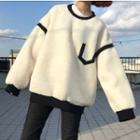 Contrast-trim Fleece Sweatshirt Beige - One Size