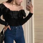 Long-sleeve Off-shoulder Ruffle Top